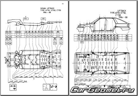 Toyota Corona FF (T150) 1983-1987 (RH Japanese market) Body dimensions