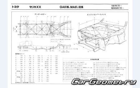 Toyota Celica XX (GA61 MA61 MA63) 1981-1985 (RH Japanese market) Body dimensions