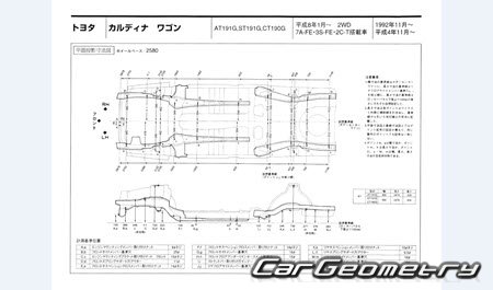 Toyota Caldina Wagon (T19#G) 19921997 (RH Japanese market) Body dimensions