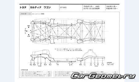 Toyota Caldina Wagon (T19#G) 19921997 (RH Japanese market) Body dimensions