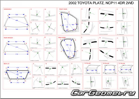 Toyota Platz 1999-2005 (RH Japanese market) Body dimensions