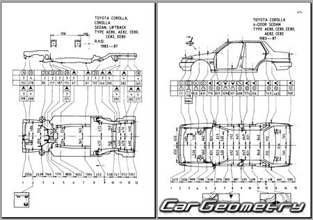 Toyota Corolla & Sprinter (E80) 1983-1987 (RH Japanese market) Body dimensions