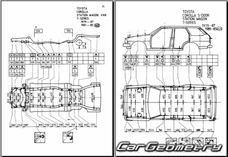 Toyota Corolla Wagon (E70) 1979-1987 (RH Japanese market) Body dimensions