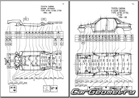 Toyota Carina FF & ED (T150 T160) 1985-1989 (RH Japanese market) Body dimensions