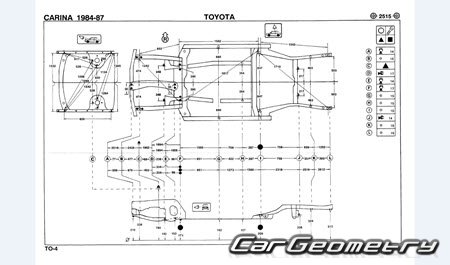 Toyota Carina FF & ED (T150 T160) 1985-1989 (RH Japanese market) Body dimensions