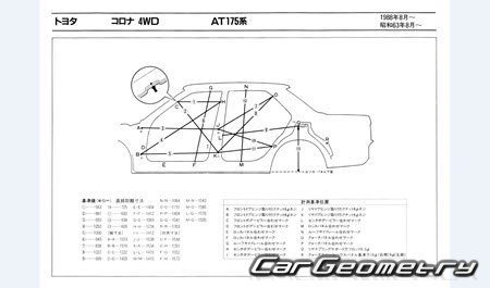 Toyota Carina & Corona (T170) 1988-1992 (RH Japanese market) Body dimensions