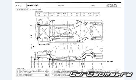 Lexus GS350 GS430 GS460 2005-2012 (RH Japanese market) Body dimensions