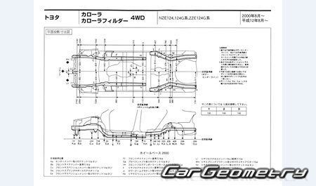 Toyota Corolla & Corolla Fielder (E120) 2000-2006 (RH Japanese market) Body dimensions