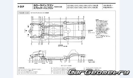 Toyota Corolla & Sprinter Van (E100) 1991-2002 (RH Japanese market) Body dimensions