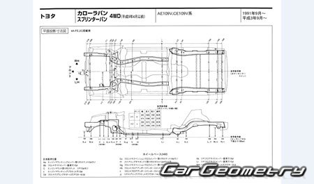 Toyota Corolla & Sprinter Van (E100) 1991-2002 (RH Japanese market) Body dimensions