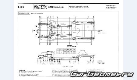 Toyota Corolla & Sprinter Van (E100) 1991-2002 (RH Japanese market) Body dimensions