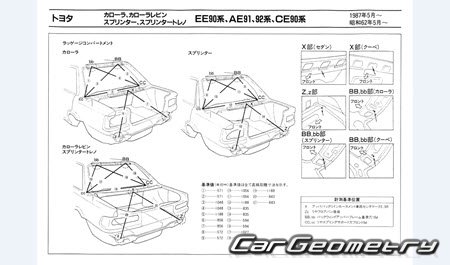 Toyota Corolla & Sprinter (E90) 1987-1991 (RH Japanese market) Body dimensions