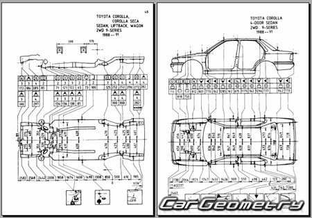 Toyota Corolla & Sprinter (E90) 1987-1991 (RH Japanese market) Body dimensions