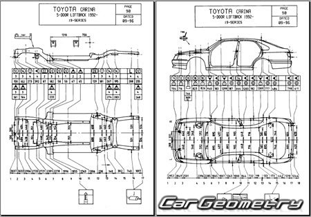 Toyota Carina & Corona (T190) 1992-1996 (RH Japanese market) Body dimensions