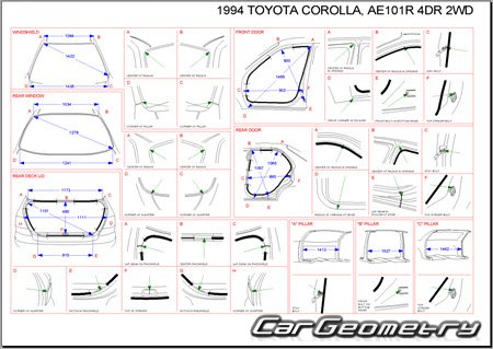 Toyota Corolla & Sprinter (E100) 1991-1995 (RH Japanese market) Body dimensions