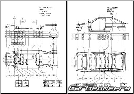 Nissan Sunny & Laurel Spirit (B11) 1981-1985 (RH Japanese market) Body dimensions