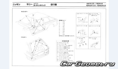 Nissan Sunny & Laurel Spirit (B11) 1981-1985 (RH Japanese market) Body dimensions