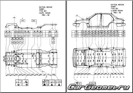 Nissan Sunny & Laurel Spirit (B11) 1981-1985 (RH Japanese market) Body dimensions