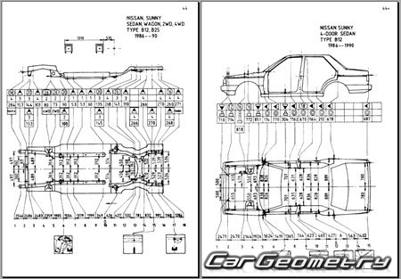 Nissan Sunny & Laurel Spirit (B12) 1985-1989 (RH Japanese market) Body dimensions