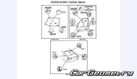 Nissan Sunny & Laurel Spirit (B12) 1985-1989 (RH Japanese market) Body dimensions