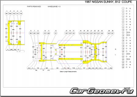 Nissan Sunny & Laurel Spirit (B12) 1985-1989 (RH Japanese market) Body dimensions