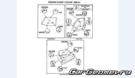 Nissan Sunny & Laurel Spirit (B12) 1985-1989 (RH Japanese market) Body dimensions