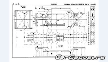 Nissan Sunny & Laurel Spirit (B12) 1985-1989 (RH Japanese market) Body dimensions