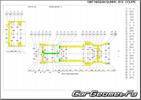 Nissan Sunny & Laurel Spirit (B12) 1985-1989 (RH Japanese market) Body dimensions