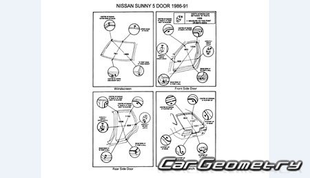 Nissan Sunny & Laurel Spirit (B12) 1985-1989 (RH Japanese market) Body dimensions