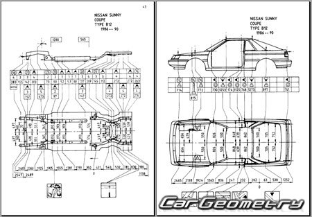 Nissan Sunny & Laurel Spirit (B12) 1985-1989 (RH Japanese market) Body dimensions