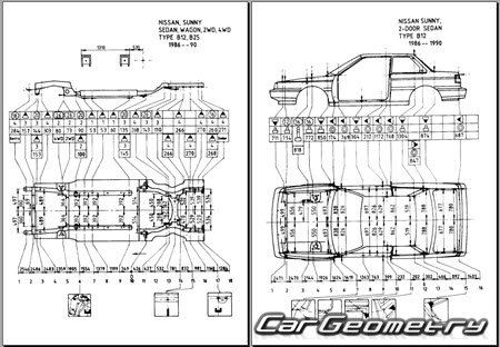 Nissan Sunny & Laurel Spirit (B12) 1985-1989 (RH Japanese market) Body dimensions