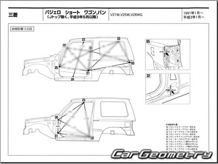 Mitsubishi Pajero II (3DR) 1991-1999 (RH Japanese market) Body dimensions