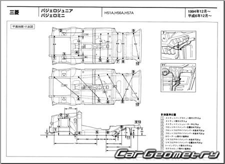 Mitsubishi Pajero Jr & Pajero Mini 1994-1998 (RH Japanese market) Body dimensions