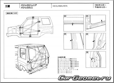 Mitsubishi Pajero Jr & Pajero Mini 1994-1998 (RH Japanese market) Body dimensions