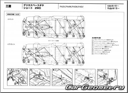 Mitsubishi Delica Space Gear 1994-2007 (RH Japanese market) Body dimensions