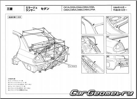 Mitsubishi Lancer & Mirage 1995-2000 (RH Japanese market) Body dimensions