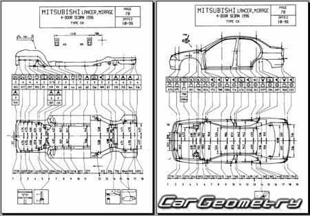 Mitsubishi Lancer & Mirage 1995-2000 (RH Japanese market) Body dimensions