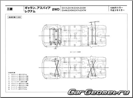 Mitsubishi Aspire & Galant (EA# EC#) 1996-2003 (RH Japanese market) Body dimensions