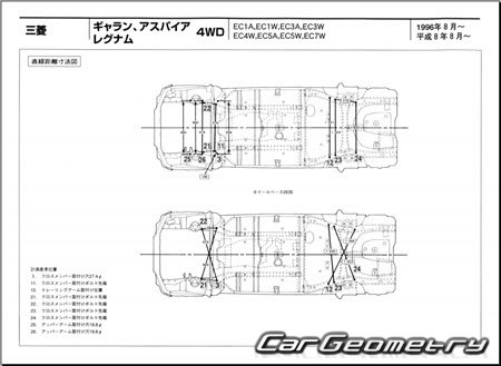 Mitsubishi Aspire & Galant (EA# EC#) 1996-2003 (RH Japanese market) Body dimensions