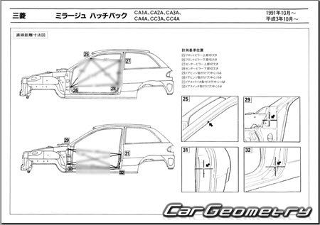 Mitsubishi Mirage (2DR 3DR) 1991-1995 (RH Japanese market) Body dimensions