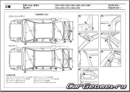 Mitsubishi Lancer & Mirage 1991-1995 (RH Japanese market) Body dimensions