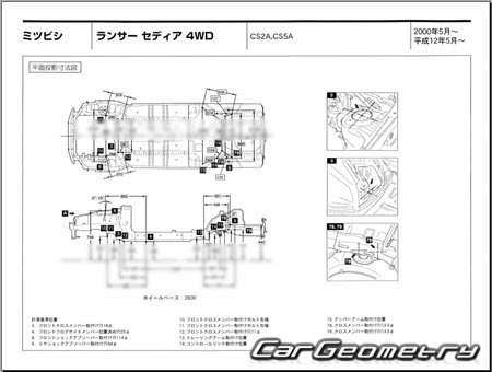 Mitsubishi Lancer Cedia (CS2A CS5A) 2000-2003 (RH Japanese market) Body dimensions