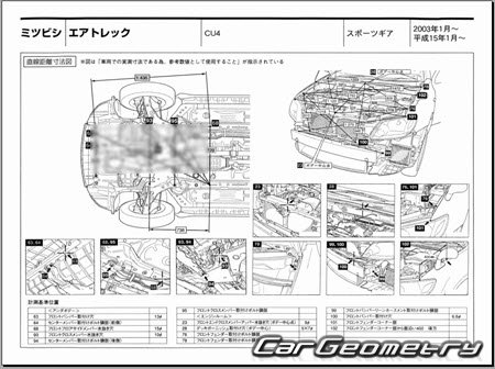 Mitsubishi Airtrek Sport Gear (CU4) 2003-2005 (RH Japanese market) Body dimensions