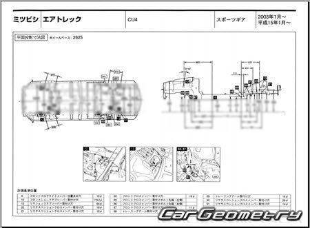 Mitsubishi Airtrek Sport Gear (CU4) 2003-2005 (RH Japanese market) Body dimensions