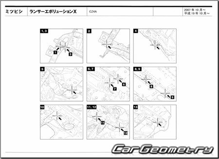 Mitsubishi Lancer Evolution X (CZ4A) 2007-2016 (RH Japanese market) Body dimensions