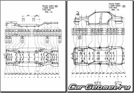 Nissan Sunny & NX-Coupe (B13) 1990-1993 (RH Japanese market) Body dimensions