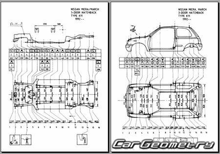 Nissan March (K11) 1992-2002 (RH Japanese market) Body dimensions