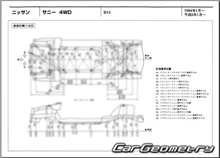 Nissan Sunny & Lucino (B14) 1993-1999 (RH Japanese market) Body dimensions