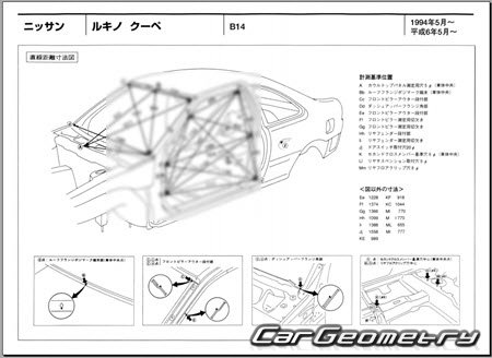 Nissan Sunny & Lucino (B14) 1993-1999 (RH Japanese market) Body dimensions