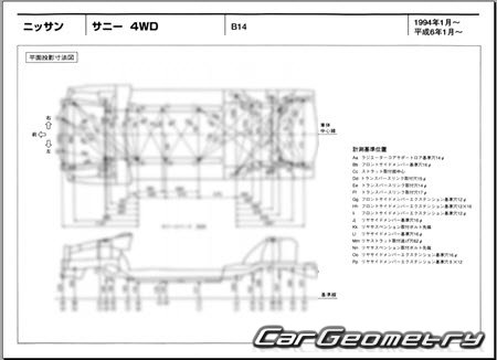 Nissan Sunny & Lucino (B14) 1993-1999 (RH Japanese market) Body dimensions